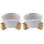 Micro Traders 2Pcs Ceramic Cat Dog Bowl, with Bamboo Elevated Stand for Puppy Kitten Pet Raised Feeder Gift Dishwasher-Safe White