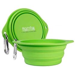 Mighty Paw Collapsible Travel Dog Bowl Set - 2 Pack (27 Oz) | Food Safe Silicone Food & Water Bowls for Pets. Bonus Carabiner Clip for Hiking, Camping or Walking. Lightweight & Leak-Proof