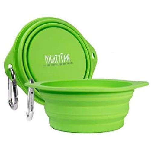 Mighty Paw Collapsible Travel Dog Bowl Set - 2 Pack (27 Oz) | Food Safe Silicone Food & Water Bowls for Pets. Bonus Carabiner Clip for Hiking, Camping or Walking. Lightweight & Leak-Proof