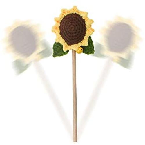 Sunflower Cat Funny Teaser,Flower Crochet Knitted Puppy Interactive Toy,Kitten Catcher Exerciser Chewing Stick Wooden Long Pole Pet Playing Supplies with Bell