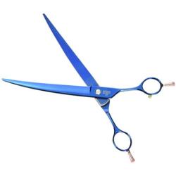 ShearsDirect Japanese 440C Curved Blue Titanium Cutting Shears with Pink Gem Stone Tension and Double Finger Rest, 8.0-Inch