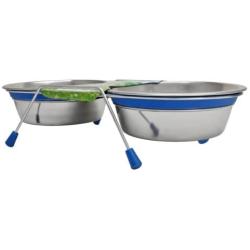 Loving Pets Silent Double Dinner Pet Bowl, 1-Quart, Blue