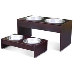 PetFusion Elevated Dog Bowls, Cat Bowls -- Bamboo feeder w/ Water Resistant seal (Short 4'' Tall 10'' options). US FOOD GRADE Stainless Steel raised bowls