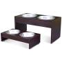 PetFusion Elevated Dog Bowls, Cat Bowls -- Bamboo feeder w/ Water Resistant seal (Short 4'' Tall 10'' options). US FOOD GRADE Stainless Steel raised bowls