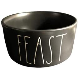 Rae Dunn Magenta Ceramic Pet Bowl Black 6'' Feast
