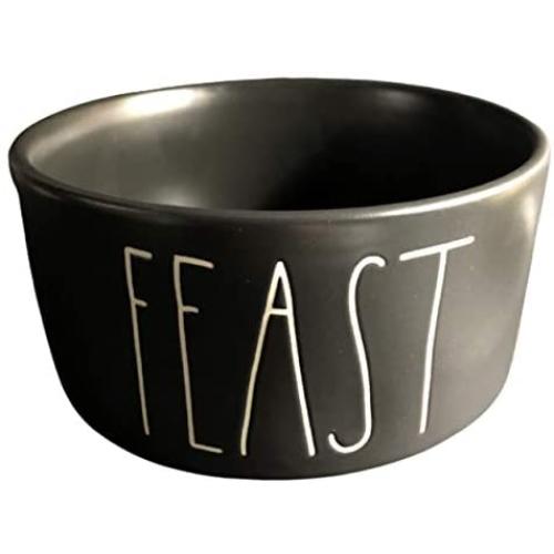 Rae Dunn Magenta Ceramic Pet Bowl Black 6'' Feast