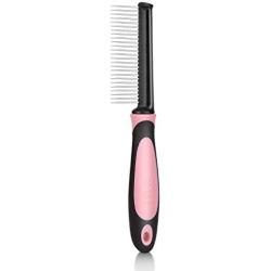 Flexzion Dog Comb - Pet Cat Grooming Trimmer Brush Stainless Steel Blade for Small Animal Puppy Dead Matted Tangles Hair Cutting Removing Tool with Rounded Teeth Needle Soft Grip Handle