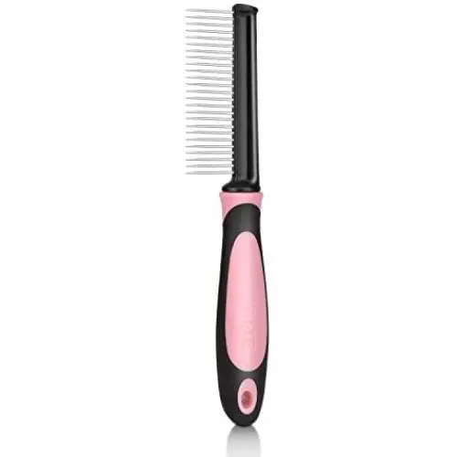 Flexzion Dog Comb - Pet Cat Grooming Trimmer Brush Stainless Steel Blade for Small Animal Puppy Dead Matted Tangles Hair Cutting Removing Tool with Rounded Teeth Needle Soft Grip Handle Flexzion Dog Comb - Pet Cat Grooming Trimmer Brush Stainless Steel Blade for Small Animal Puppy Dead Matted Tangles Hair Cutting Removing Tool with Rounded Teeth Needle Soft Grip Handle