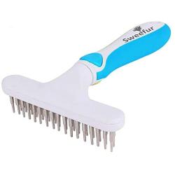 Sweefur Pet Hair Rake Brush for Deshedding and Dematting- Pet Brush Comb for Small, Medium and Large Dogs & Cats with Stainless Steel Pins- Undercoat Rake for Pets- Removes Lints and Tangles