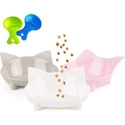 ljfjf Cat Bowls,3PCS Cat Bowl Set Non Slip Cat Bowls Durable Cat Food Bowl Plastic Cat Shaped Pet Water Bowl Pink/White/Gray for Cats and Puppys (Color : -)