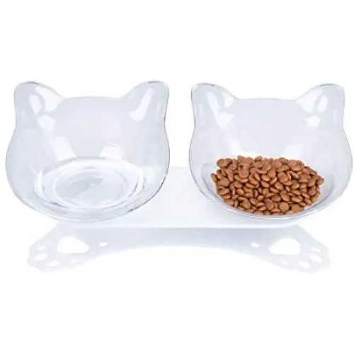 Joyshare Double Cat Food Bowls with Raised Stand, 15°Tilted Platform Cat Feeders Water Bowl, Stress-Free for Cats and Small Dogs, Non Slip and Durable, Gift for Pets