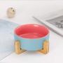 LIONWEI LIONWELI Ceramic Cat Dog Bowl Dish with Wood Stand No Spill Pet Food Water Feeder Cats Small Dogs