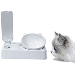 Luck Dawn Dog Cat Automatic Water Bowl with Raised Stand, 0-15 Degree Adjustable Tilted Design Neck Guard Stand Raised Elevated Pet Food Water Feeder Bowl Set for Cats or Small Dogs