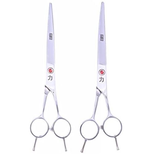 ShearsDirect Professional Japanese Stainless 7.5-Inch Straight and Curved Grooming Shears with Opposing Handle, Set of 2