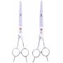 ShearsDirect Professional Japanese Stainless 7.5-Inch Straight and Curved Grooming Shears with Opposing Handle, Set of 2