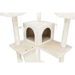 Royal Pet Club Celeste Cream Cat Tower 69in with Three Scratching Columns, Two Condos, Two Climbing Ramps, Three Edged Platforms, Dangling Toys (44730)