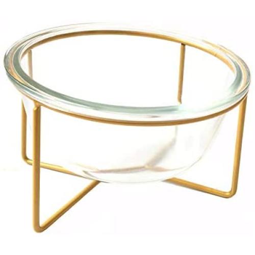 Glass Rasied Bowl for Cat Puppy Water Food Feeder wih Elevated Steel Stand, Tilt Angle, Stress Free Comfor Feeding Bowl (Glass Clear, Medium)