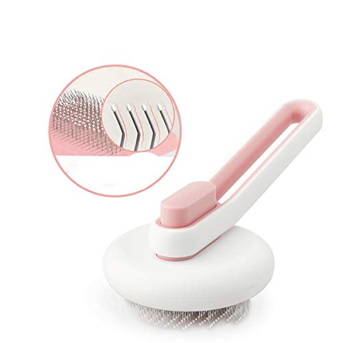 MOCSONE Cat Brush | Dog Brush Comb,Self Cleaning Slicker Brush for Dogs and Cats, Gently Pet Massage & Grooming Comb, One-click Painless Hair Remover Tool for Shedding(Pink)