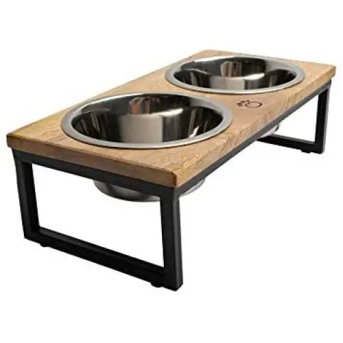 Brave Bark Wood & Metal Feeder - Premium Mango Wood Feeder with Metal Stand, 2 Stainless Steel Bowls for Food or Water Included, Perfect for Dogs, Cats & Pets of Any Size, Great for Home or Office (M) Brave Bark Wood & Metal Feeder - Premium Mango Wood Feeder with Metal Stand, 2 Stainless Steel Bowls for Food or Water Included, Perfect for Dogs, Cats & Pets of Any Size, Great for Home or Office (M)