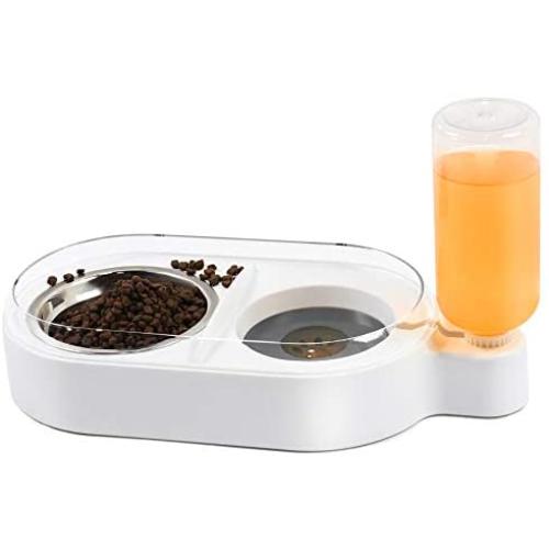 ELSPET 2 in1 Cats Gravity Waterer/Cats Food Bowl, Anti-Spill Raised Side/Anti-Slip Base, Pet Automatic Water Dispenser with Detachable Bowl and 500ml Water Bottle