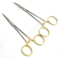 CYNAMED Premium German Set of 2 Ea Pet Cat Dog Hair Puller Remover Stainless Steel HEMOSTAT Locking Forceps 5'' Straight + Curved Full Serrated-s Ear Hair Clamp Pulling Shears Plier Pet Dog Trimmer