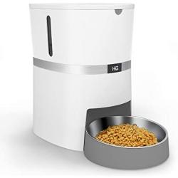 HoneyGuaridan Automatic Pet Feeder, Dogs, Cats, Rabbit & Small Animals Food Dispenser with Stainless Steel Pet Food Bowl, Portion Control and Voice Recording - Batteries and Power Adapter Support