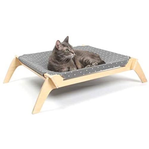 Primetime Petz Pet Lounge, Raised Indoor Pet Bed for Cats or Small Dogs, Reversible Fabric Hammock (Neutral Paint Spots/Crosses)