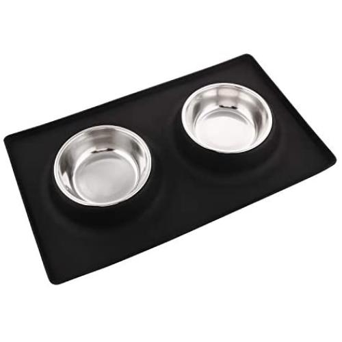 Guardians Dog Bowls with Mat, Stainless Steel Dog Food Bowls, No Spill Non-Skid Silicone Mat Pet Feeder Bowl for Medium Animals