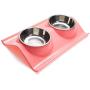 ljfjf Double Cat Bowls,Non Slip Cat Bowls Stand Adjustable Cat Feeding Bowls Stainless Steel Cat Bowls Pink for Cats and Puppies. (Color : -)