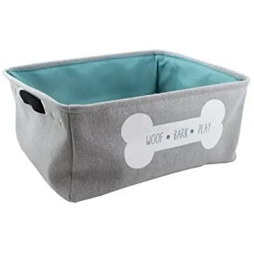Winifred & Lily Pet Toy and Accessory Storage Bin, Organizer Storage Basket for Pet Toys, Blankets, Leashes and Food in Embroidered “Woof Bark Play in Dog Bone, Grey Winifred & Lily Pet Toy and Accessory Storage Bin, Organizer Storage Basket for Pet Toys, Blankets, Leashes and Food in Embroidered “Woof Bark Play in Dog Bone, Grey