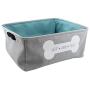 Winifred & Lily Pet Toy and Accessory Storage Bin, Organizer Storage Basket for Pet Toys, Blankets, Leashes and Food in Embroidered “Woof Bark Play in Dog Bone, Grey