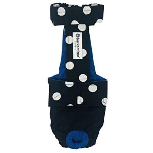 Barkertime Premium Waterproof Dog Diaper Overall - Made in USA - White Polka Dot on Black Escape-Proof Waterproof Premium Dog Diaper Overall, L, Without Tail Hole