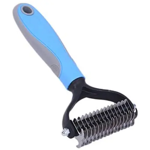 Novicey Dematting Tool for Dogs &Cats, Pet Grooming Undercoat Rake with Two-Side,Professional Stainless Steel Demat Comb Removes Loose Undercoat, Mats, Tangles and Knots Blue Novicey Dematting Tool for Dogs &Cats, Pet Grooming Undercoat Rake with Two-Side,Professional Stainless Steel Demat Comb Removes Loose Undercoat, Mats, Tangles and Knots Blue