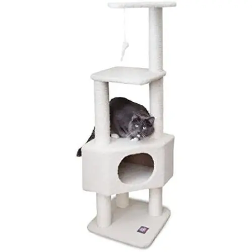 Majestic Pet 52'' Cat Tree with Scratch Posts, Hideout, Dual Perches, Hanging Toy Majestic Pet 52'' Cat Tree with Scratch Posts, Hideout, Dual Perches, Hanging Toy