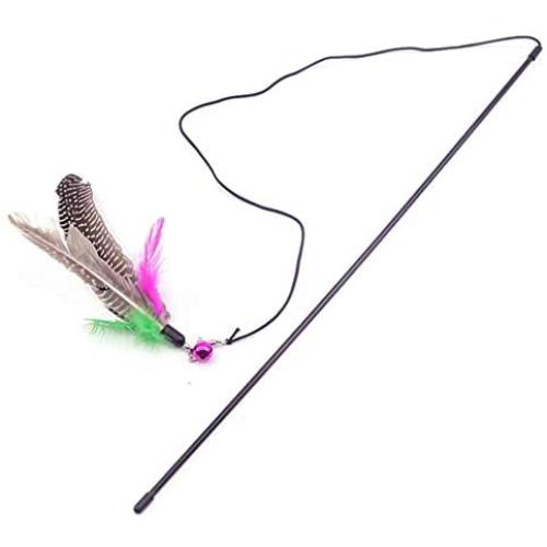 Pudwy Cat Interactive Toy Stick Feather Wand with Small Bell Mouse Cage Toys Plastic Artificial Colorful Cat Teaser Toy Pet Supplies