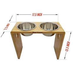 MMM YUMMY Raised dog bowls - Elevated Pet Feeder for Medium and Big Dogs - Made of Eco-Friendly Bamboo with 2 Removable Stainless Steel Food Bowls