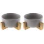 Micro Traders 2Pcs Ceramic Cat Dog Bowl, with Bamboo Elevated Stand for Puppy Kitten Pet Raised Feeder Gift Dishwasher-Safe Grey