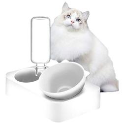 Double Dog Cat Bowls , 2 in1 Cats Waterer Cats Food Bowl Pet Automatic Water Dispenser Dogs Cats Waterer Feeder Bowl for Cats , Small Dog or Other Animals (L)