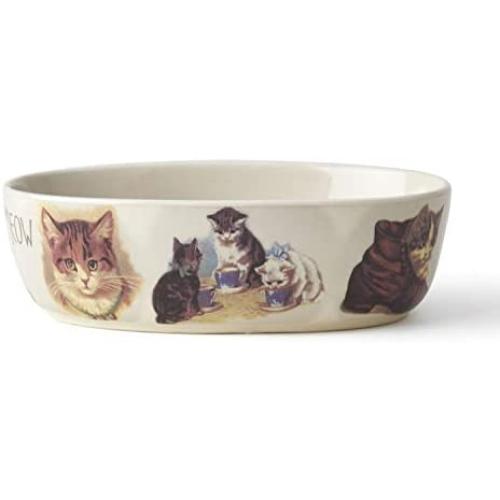 PetRageous 17006 Pet Derby Stoneware Dishwasher Safe Oval Cat Bowl 2-Cup 6.5-Inch Long 4-Inch Wide 2-Inch Tall Cats, 16-Ounce, Off-White