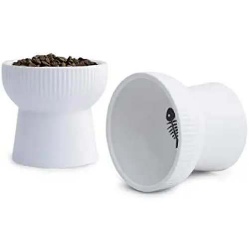 WUHOSTAM 2 Pack Ceramic Raised Cat Food Bowls,15 Ounces Porcelain Elevated Water Bowl, Porcelain Stress Free Backflow Prevention Feeding Pet Dish, Dishwasher and Microwave Safe (White) WUHOSTAM 2 Pack Ceramic Raised Cat Food Bowls,15 Ounces Porcelain Elevated Water Bowl, Porcelain Stress Free Backflow Prevention Feeding Pet Dish, Dishwasher and Microwave Safe (White)