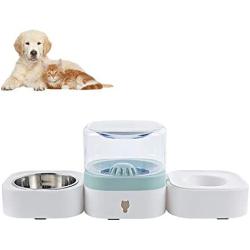 PetEiZi 2 in 1 Pet Automatic 1.8L Large Unplugged Dog Water Dispenser Cat Food Feeder Bowls Detachable No-Spill for Kitten, Small Puppy Dogs - Green