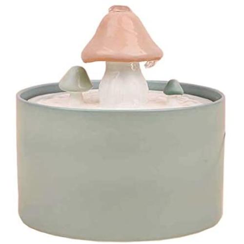 THMY Mushroom Pet Fountain - 1.5 Litre Ceramic Pet Water Fountain Capacity Fresh Filtered Water Dispensers for Cats and Dogs - Adjustable Flow - with 6 Filter Elements