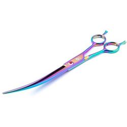 Dream Reach 9'' Twin Tail Professional Pet Dog Two-way Cutting or Curved Scissors,Made of High-end 9CR Stainless Steel (Rainbow) (A-9 inch-Rainbow)