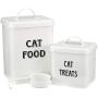 Pethiy Dog Food and Treats Containers Set with Scoop for Dogs-Vintage White Powder-Coated Carbon Steel - Tight Fitting Lids - Storage Canister Tins Small
