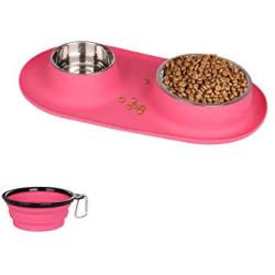 Dog Bowls Stainless Steel, Collapsible Dog Bowl with No Spill Non-Skid Silicone Mat Set, Three Feeder Food Water Bowl for Small Medium Large Dogs, Puppies, Cats and Pets, Pack of 3