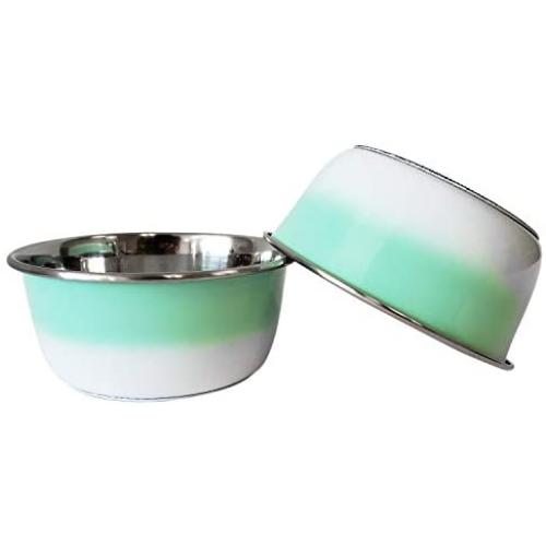 American Pet Supplies Set of 2 Deep Colored Stainless Steel Dog Bowls with Non-Skid Rubber Ring for Puppies and Dogs