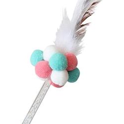 Pet Cat Toy Long Tail Feathers Stick Funny Rainbow Ball Feathers Playing Rod Toys Fairy Interactive Toy Stick Pet Cat Supplies