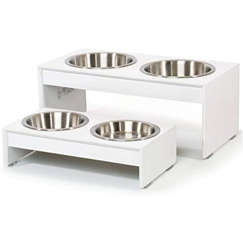 PetFusion Elevated Dog Bowls, Cat Bowls (4'', 8'' Tall Options). Bamboo W/Water Resistant Seal. US Food Grade Stainless Steel Raised Bowls