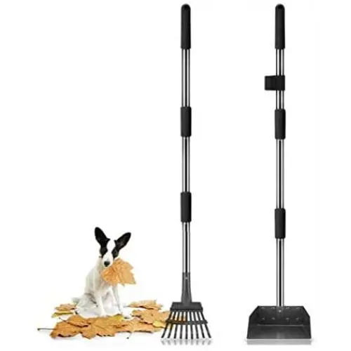 Rednut Dog Pooper Scooper, Upgraded 2 Pack Tray and Spade Poop Scoop Adjustable Long Handle Metal Tray and Rake, No Bending Clean Up for Large and Small Dogs(B)