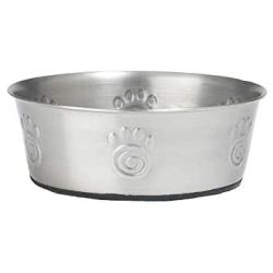 PetRageous 60048 Cayman Classic Non-Skid Stainless-Steel Dishwasher Safe Bowl 1-Quart Capacity 6.5-Inch Diameter 2.25-Inch Tall for Medium and Large Dogs and Cats of Any Size, Metallic, 3 Cups